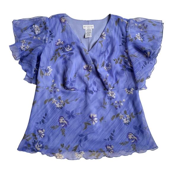 White Stag Tops - Vintage Y2K Babydoll Top Floral Fairy Grunge Purple Blue Ruffle Whimsigoth 16